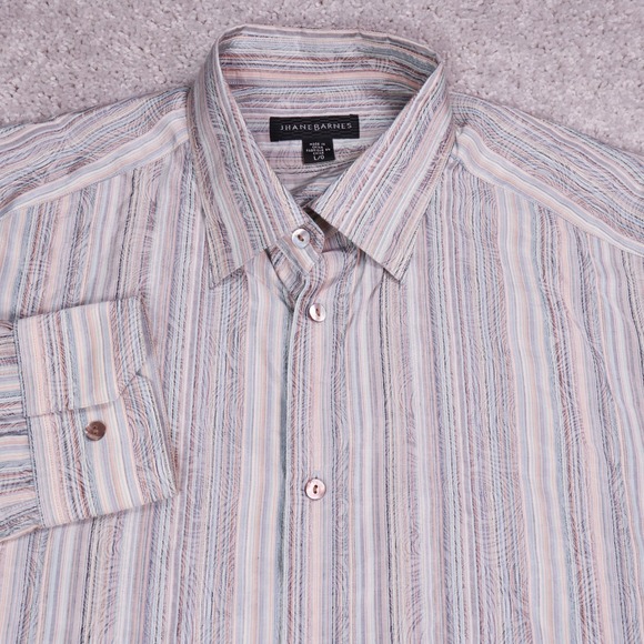 Jhane Barnes Silk Blend Button Up Shirt Striped Pattern Casual Mens Large - Picture 1 of 5